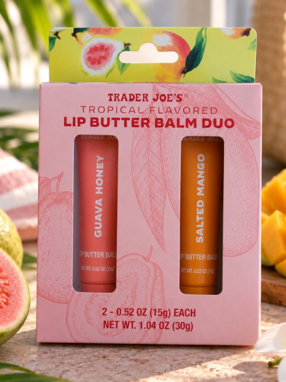 Trader Joe's Tropical Lip Butter Balms Guava Honey Salted Mango Limited 2 Pk Set